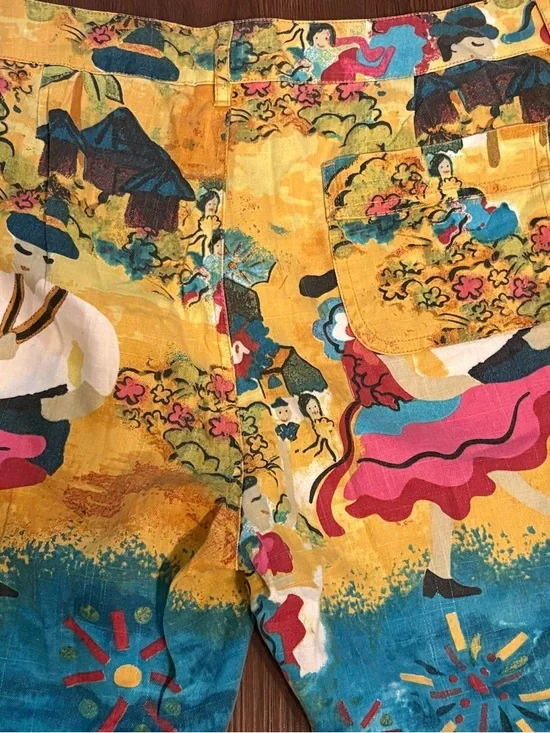 Chico's Fiesta-Print Capri Pants - Yellow & Teal - Picture 5 of 8